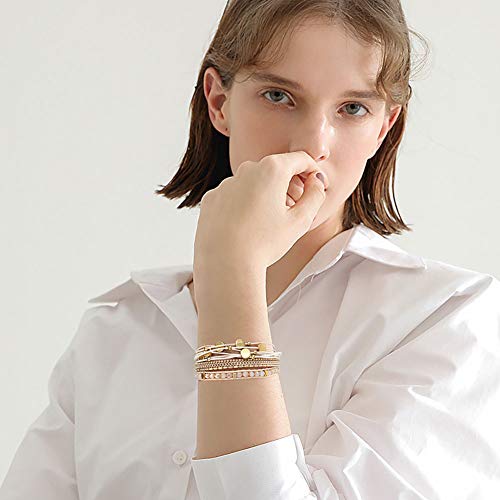 Leather Wrap Bracelet Set 3Pack Wrist Cuff Bracelet for Women Multilayer Magnetic Clasp Bracelet Feather Tree Bead Crystal Bracelet3