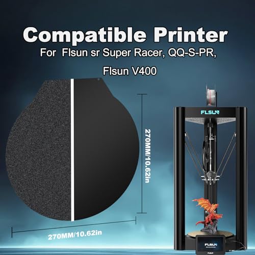 Image of Round 270mm Black Build Plate for Flsun Sr Super Racer /SR /T1 Pro /T1 /QQS Pro, Double Sided Textured PEI+Smooth PEI Flexible Spring Steel Platform Heated Print Bed for 3D Printer
