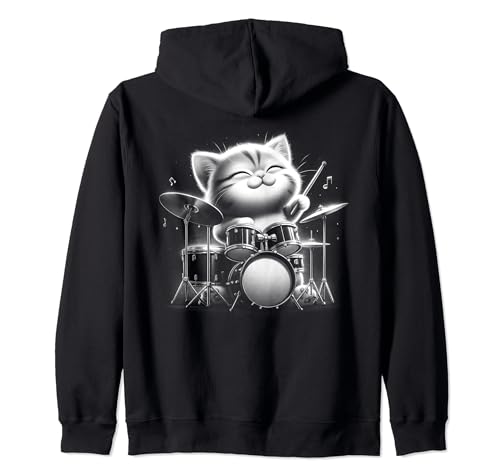 Gatto che suona la batteria - Funny Rock Music Drums Cat Felpa con Cappuccio