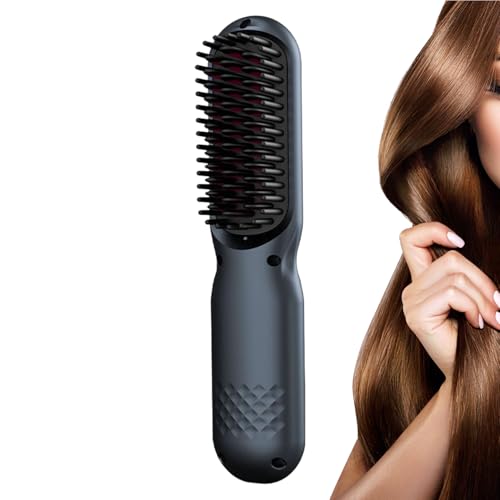 Holdes Cepillo alisador para el cabello, peine calefactor recargable de 3 temperaturas, peine alisador térmico para el cabello, para peinado, volumización y control de frisottis largos cortos para