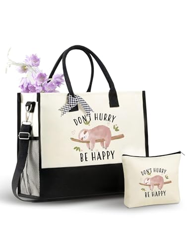 Image of InnoBeta Sloth Gifts Canvas Tote Bag, with Top Zipper Closure and Shoulder Strap for Birthday, Mother's Day, Christmas