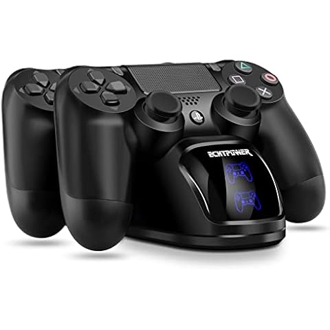PS4 Controller Ladestation, ECHTPower Dualshock 4 Ladegerät Charger mit LED Anzeige für Playstation 4/PS4 Slim/PS4 Pro (Blau+ Orange LED) Cover