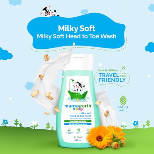 Image of Mamaearth Milky Soft Head to Toe Wash With Oats, Milk, and Calendula for Babies- 200 ml |2-in-1 Tear-Free Body Wash & Shampoo | Moisturizes and Soothes Skin | Travel-friendly Pack