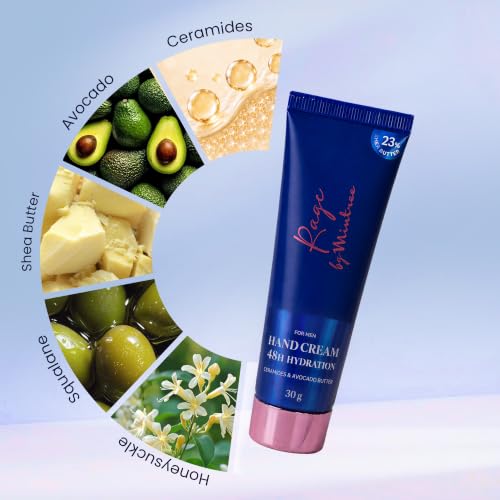 Image of Mintree Hand Cream for Men, Lightweight and Hydrating with Shea Butter, Avocado, Ceramides and Squalane, Blue | 48 HR Hydration and Aquatic Scent | Suitable for All Skin Types, 30 g