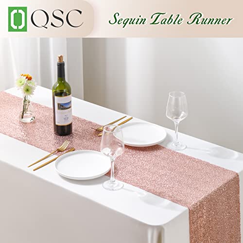 Oqsc Sequin Table Runners 72 Inches Long Christmas Glitter Table Runner For Party, Wedding, Bridal Baby2 Pcs, Rose Gold #TOP3
