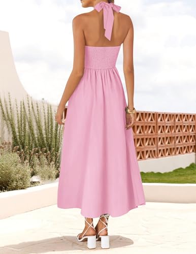 Image of ZESICA Women's Summer Sleeveless Halter Midi Dress 2026 Off Shoulder High Waist Flowy Formal Wedding Guest Long Dresses