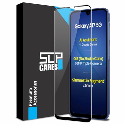 Image of SupCares Tempered Glass for Samsung Galaxy A17, Galaxy M17, M36, F36 and Galaxy F17 (6.7 Inch) With Installation Kit | 9H Edge to Edge Screen Protector | Black