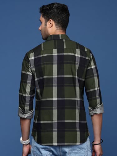 Image of SHOWOFFFF Men Check Print Casual Shirt | Spread Collar Full Sleeves Cotton Shirt for Mens | Slim Fit Regular Length Shirt for Men's