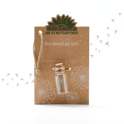 Die Stadtgärtner Kleiner Wunscherfüller I Echtes Pusteblumen-Schirmchen im Glas I Ewig haltbar I Perfekte Geschenkidee für jeden Anlass I Geschenk zu Geburtstag Hochzeit Muttertag Ostern etc.