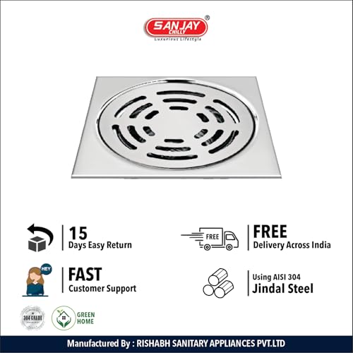 Image of Floor Drainer Square Ringo (3x3 INCH) Floor Drain Jali 304 Grade Stainless Steel Kitchen Floor Trap Anti Cockroach & Insects Long Lasting for Bathroom Trap