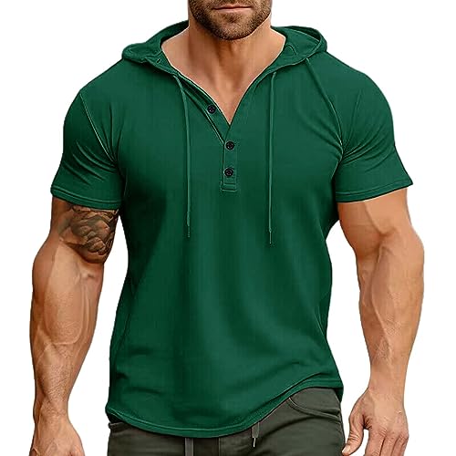 Tshirt con Cappuccio Tshirt Uomo Maglietta Manica Corta Top Sportivi Uomo T-Shirt con Cappuccio Canottiera Tettoia, verde, L