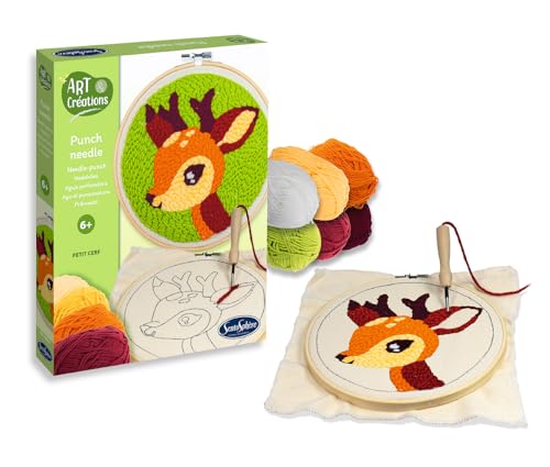 Sentosphère – Punch Needle Petit Cerf - Loisir créatif pour enfants – Initiation au Punch Needle dès 6 ans – Kit broderie ludique et apaisant – 20551, Bleu
