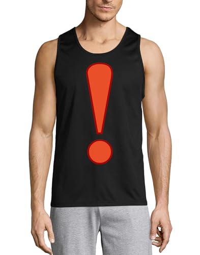 Camiseta sin mangas con gráfico rojo de exclamación algodón negro