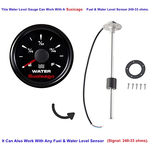Sucicago 52mm Water Tank Level Gauge RV Water Level Gauge Marine for Boat Truck 0-190ohm 240-33ohm 240-30ohm 0-180ohm 10-180ohm 2