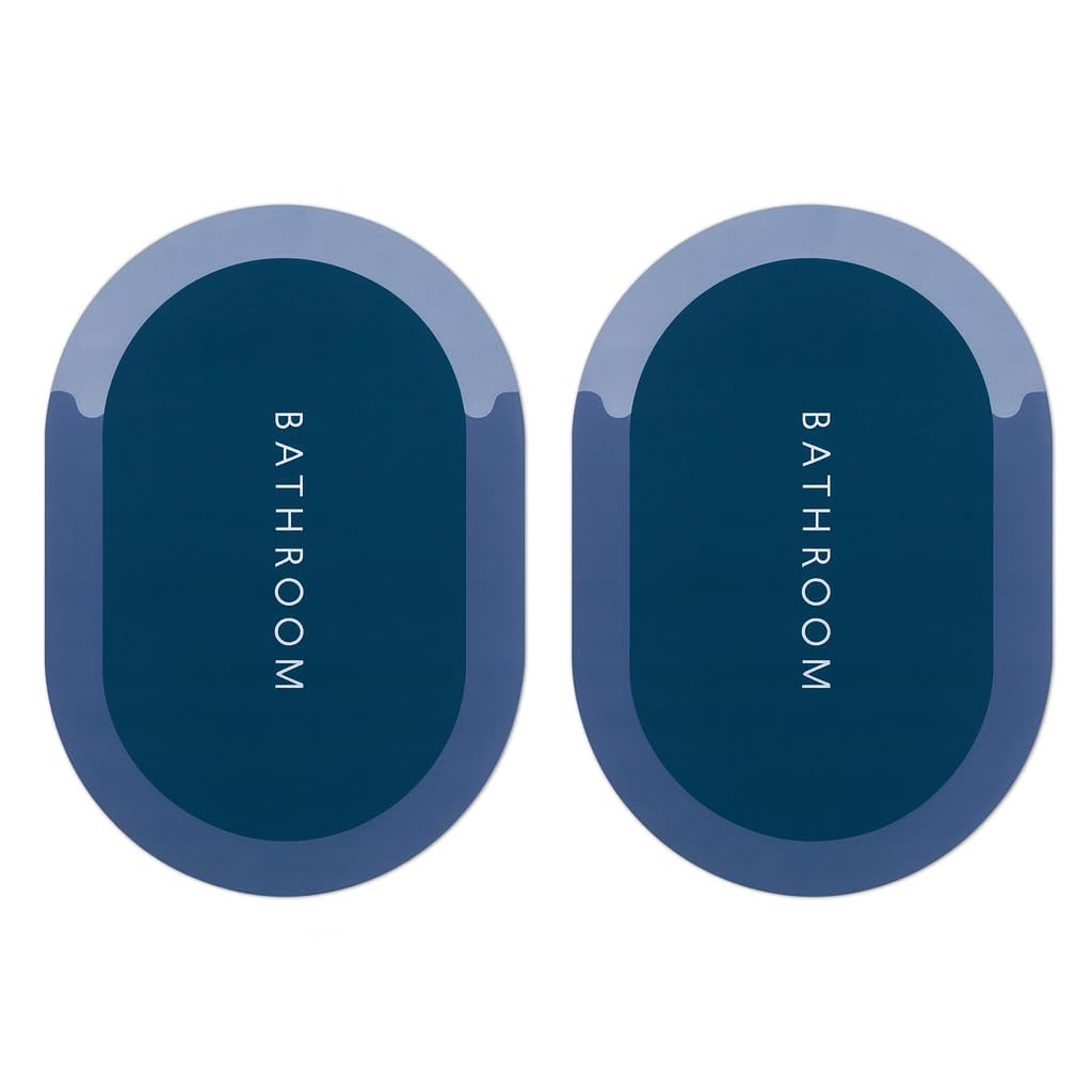 Cortina Pack of 2 Quick Dry Water Absorbing Rectangular Silicon Floor Mat | Anti-Skid & Non-Slip Cushion Doormat for Home, Kitchen, Office, Washroom | 60x40cm (Blue)