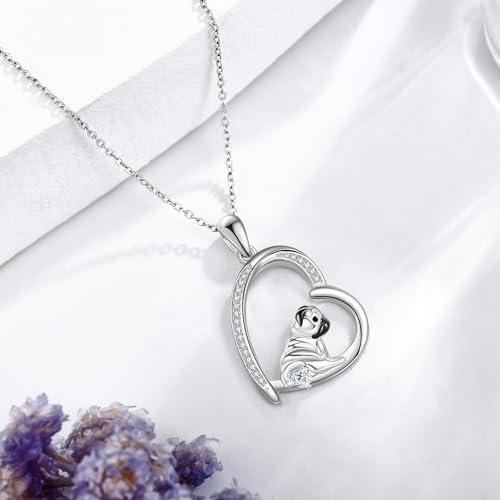 JERWLI Mops Halskette Sterling Silber S925 Schwarzer Mops Anhänger Halskette Schmuck für Frauen Mädchen Mops Geschenke für Mopsliebhaber