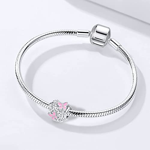 Butterfly Flower Garden Charm Magnolia Bloom Crystal Opennwork Enamel Bead for Pandora Charm Bracelet2