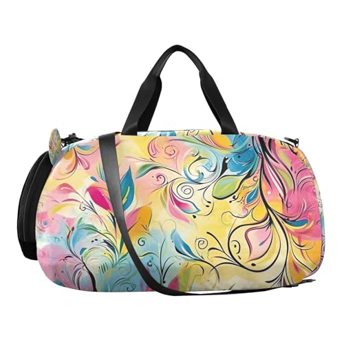YETTASBIN Sport Travel Duffel Bag for Girls Boys, Abstract Flowet Large Waterproof Weekender Overnight Bag, Detachable Shoulder Strap Gym Bag with Shoe Compartment & Wet Pocket2