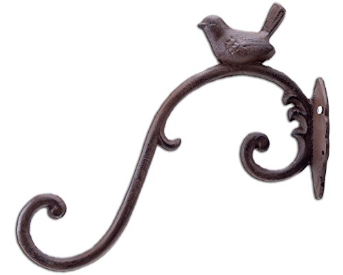 Flag Emotes Plant Hanger Hook Bracket Flower Basket Accessory 11" Long Cast Iron Chickadee Bird Design (1, Brown) #TOP1