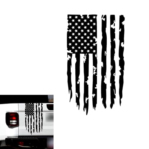 Icyfond American Flag Decal, Distressed USA US Flag Truck Tailgate Decal, Vinyl American Flag Stickers Compatible with Most Pickup- Rear Graphic USA, US Flag Car Sticker(Black)