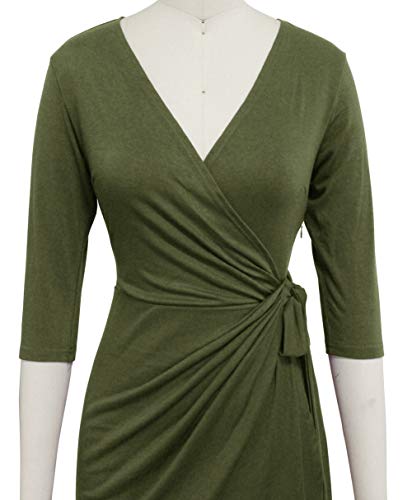 Image of Berydress Women's 3 /4 Sleeve V Neck Casual Party Work Faux Black Wrap Dress