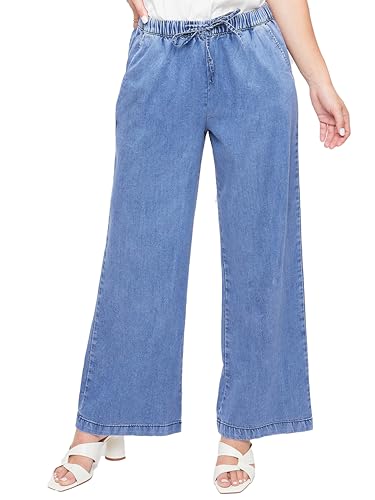 YMI Jeans Women's Drawstring Wide Pants Lifestyle Collection, Medium Blue,