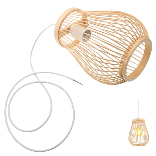 Lustre suspendu en bambou tissé 20x30 cm de style rustique pour cuisine