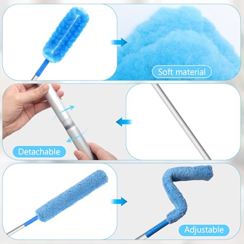 Image of Eunice 13-49.7 Inches Ceiling Fan Duster with Extension Pole, U-Shape and Coral Fleece Heads Adjustable and Removable Fan Cleaner Blade for High Ceiling, Window Door Furniture (Blue)