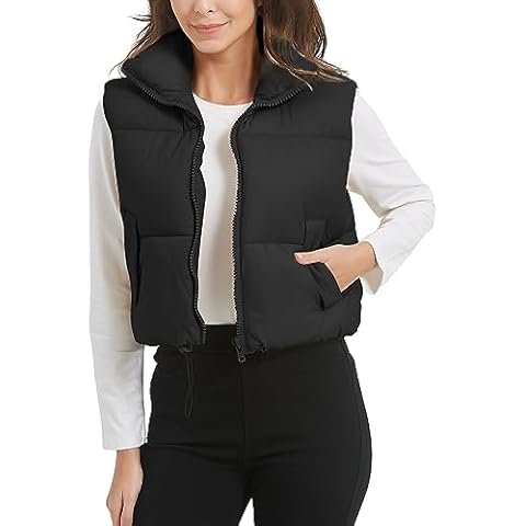 Kissonic Womens Winter Cropped Puffer Vest Sleeveless Padded Lightweight Puffy Vest with Pockets(Black-M) Cover