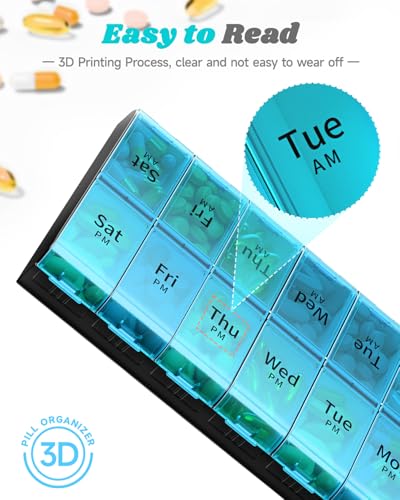 Image of 7 Day Extra Large Pill Organizer 2 Times a Day, Weekly Pill Box Twice a Day, XL AM PM Pill Case, Oversized Daily Medicine Organizer for Vitamin, Big Pill Container (Cyan) | Easy-Open, High-Capacity, Bold-Letters, Senior-Friendly, AM /PM, Weekly-Tracking, BPA-Free, Long-Lasting