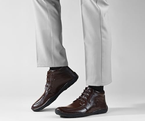 Image of LOUIS STITCH Genuine Leather Formal Shoes for Men | Ultra Lightweight and Flexible Rubber Sole Men's Lace Up Formal Shoes | Mid-Ankle Derby Shoes for Men | LSAXCK- |