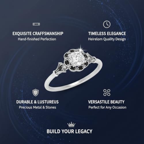Image of Choose Your Gemstone Vintage Halo Diamond CZ Engagement Ring Sterling Silver Cushion Shape Vintage Engagement Rings Minimal Modern Design Birthday Gift Wedding Gift US Size 4 to 12