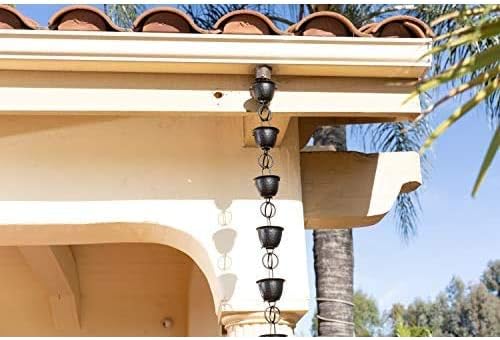 Monarch Rain Chains 18106 Aluminum Hammered Cup Rain Chain, 8-1/2 Feet Length Replacement Downspout for Gutters, Black Powder Coated