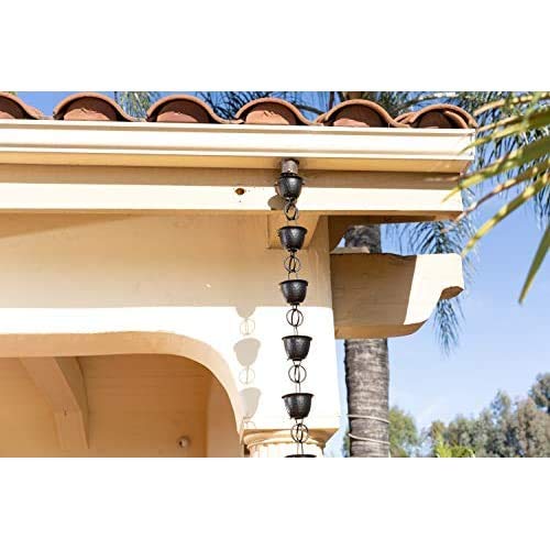 Monarch Rain Chains 18106 Aluminum Hammered Cup, 8-1/2 Feet Length Replacement Downspout for Gutters, Rain Chain 8.5 Ft, Black - Image 6