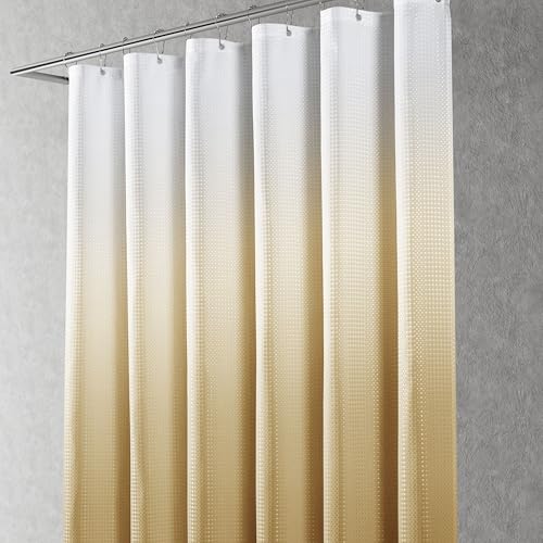 Textured Fabric Bath Curtain Set, Polyester Ombre Shower Curtains for Bathroom, Water Repellent Shower Curtain with 12 Hooks,Machine Washable (72 x 72 inch, Gold Yellow)