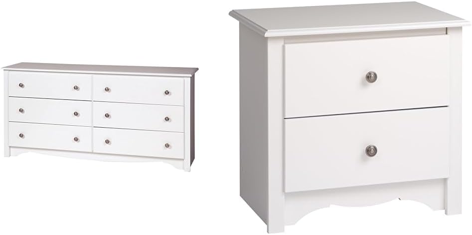 Prepac Monterey 6 Drawer Double Dresser and Nightstand Set (White)