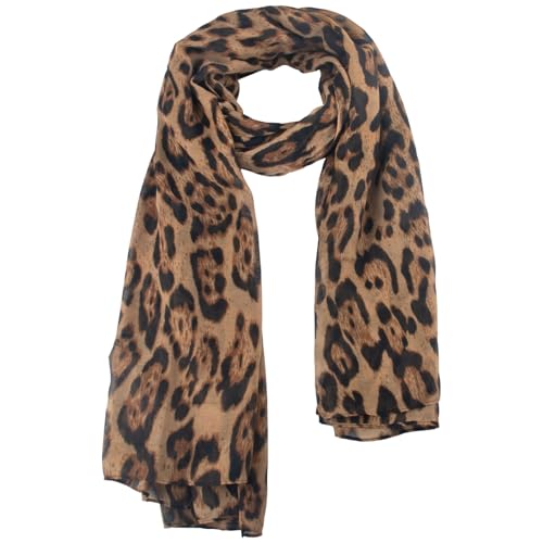 GWAWG Damen Schal mit Leopard Muster Zeitloses Design im Leo Print für Herbst Sommer Winter Weiches Halstuch aus Bali-Viskose Ideal als Stola oder Bandana