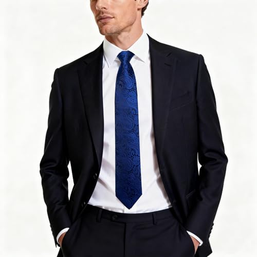 Image of DiBanGu Mens Paisley Tie Sets Silk Jacquard Woven Floral Necktie and Pocket Square Cufflinks Wedding Business Party