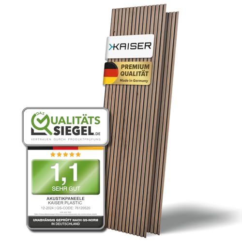 KAISER plastic® Akustikpaneele | Farbe: Walnuss | Wandpaneele in verschiedenen Formaten | Deko Wohnzimmer | Wanddeko in Holz | Akustik Paneele Wand | Lamellenwand (240 x 60 cm - 2STK.)