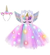 Sequin Unicorn Princess Costume for Girls, Lighted Birthday Party Tutu Dress Halloween Decoration...