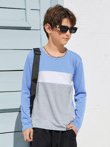 Image of ZDC Kids Boys Long Sleeve T-Shirts Color Block Crewneck Fashion Basic Tee Tops 5-14 Years