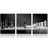 iKNOW FOTO 3 Panel Modern Black and White Chess Board Canvas Wall Art Poster Prints Checkmate Mov...