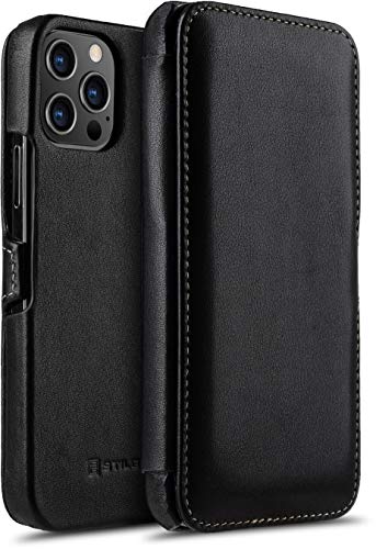 Coque à rabat iPhone 12 Pro Max StilGut cuir noir avec clip