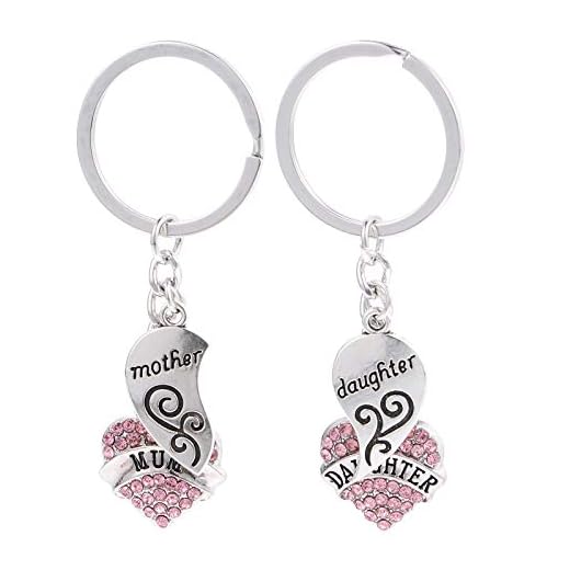 2st hjärtformade bokstäver diamant mors dag nyckelring mamma & dotter engelska tryck nyckelring (rosa)