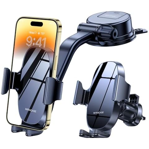 Miracase 3 in 1 Cell Phone Holder for Car, [Strong Suction] Universal Car Phone Mount for Car Dashboard Windshield Air Vent Compatible with iPhone15 14 13 12 11 Pro Max Mini All Mobile Cover