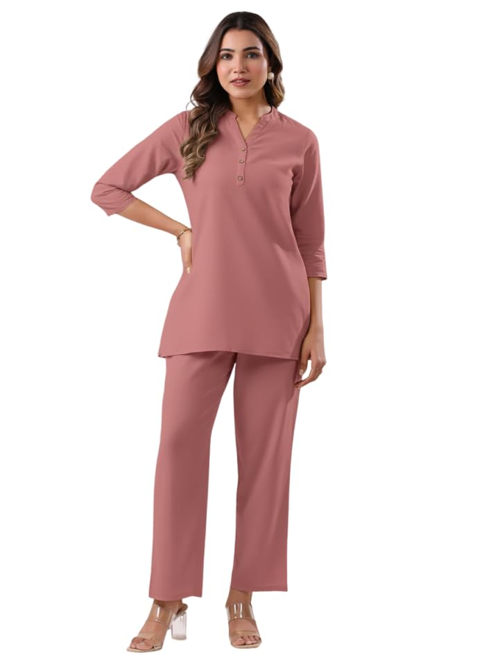 Image of Co Ord Set for Women Stylish Pure Cotton Airy Linen Lounge Wear Kurta Coord Set for Women | Regular Fit Solid Summer Kurti Set Casual, Travel, Office Formal Wear