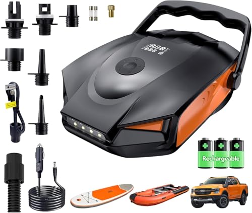 50PSI Paddle Board Pump Electric Portable, 10000MAh Battery Powered Rechargeable Sup Pump - Dual Stage Inflation, Auto Shut Off and Deflate for Stand Up Paddle Board/Car/Kayak/Bicycle/Inflatable Bed