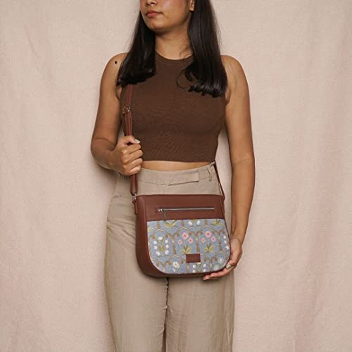 Image of Zouk Women's Handcrafted Powder Blue Jaipur Fresco U Shaped Sling Bag