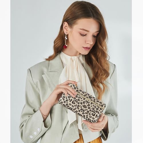 Image of Checkbook Cover for Men Women, Premium Leather Checkbook Holder with RFID Blocking and Built in Clear Plastic Divider for Personal and Business Checks (Leopard-Yellow)