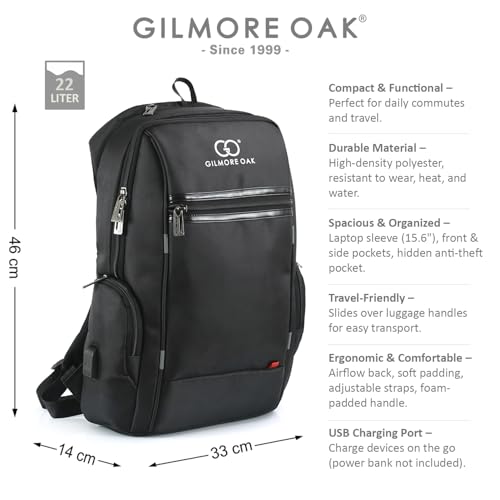 Image of Gilmore Oak Phoenix Compact Anti Theft Design Laptop Backpack Suitable up to 15.6 inch laptop size, With USB Charging Port (22 Liters)